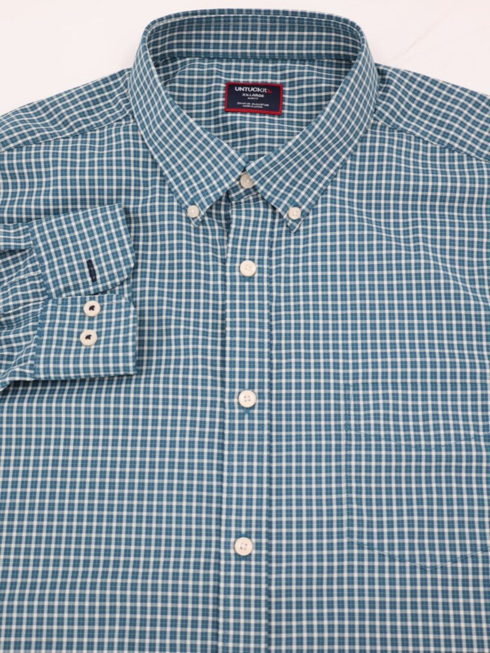 UNTUCKit Shirt Mens 2XL Tully Slim Fit Green Check Button Down Long Sleeve nylon
